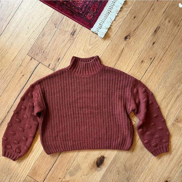 5/30🦄- Pearled Knitted Cropped Rust Sweater with Ballon Sleeves - Picture 3 of 6